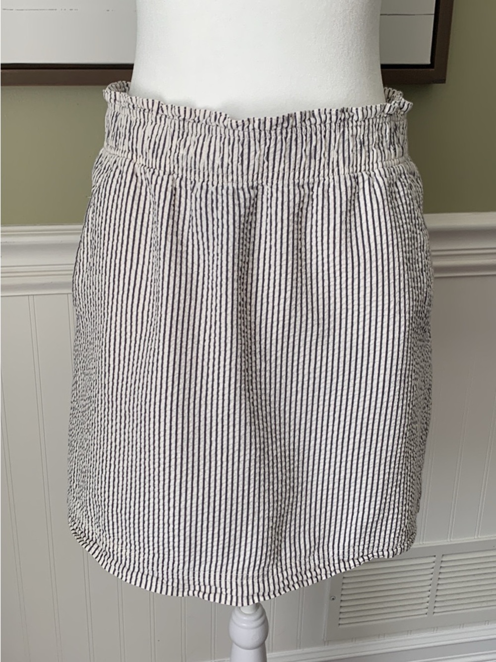 Lands' End Black & White Vertical-Striped Mini Skirt